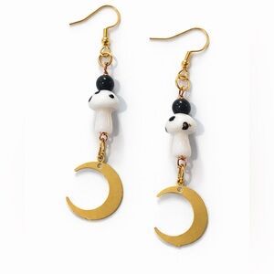 Gold and Black Crescent Moon Earrings with White Accents